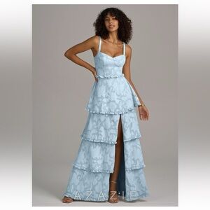 Azazie romie sky blue floral burnout